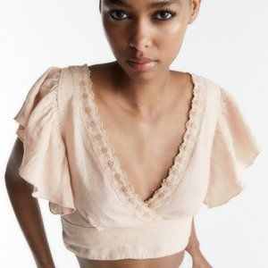 Zara Pink Chalk Linen Blend Crop Top Sz XS NWT